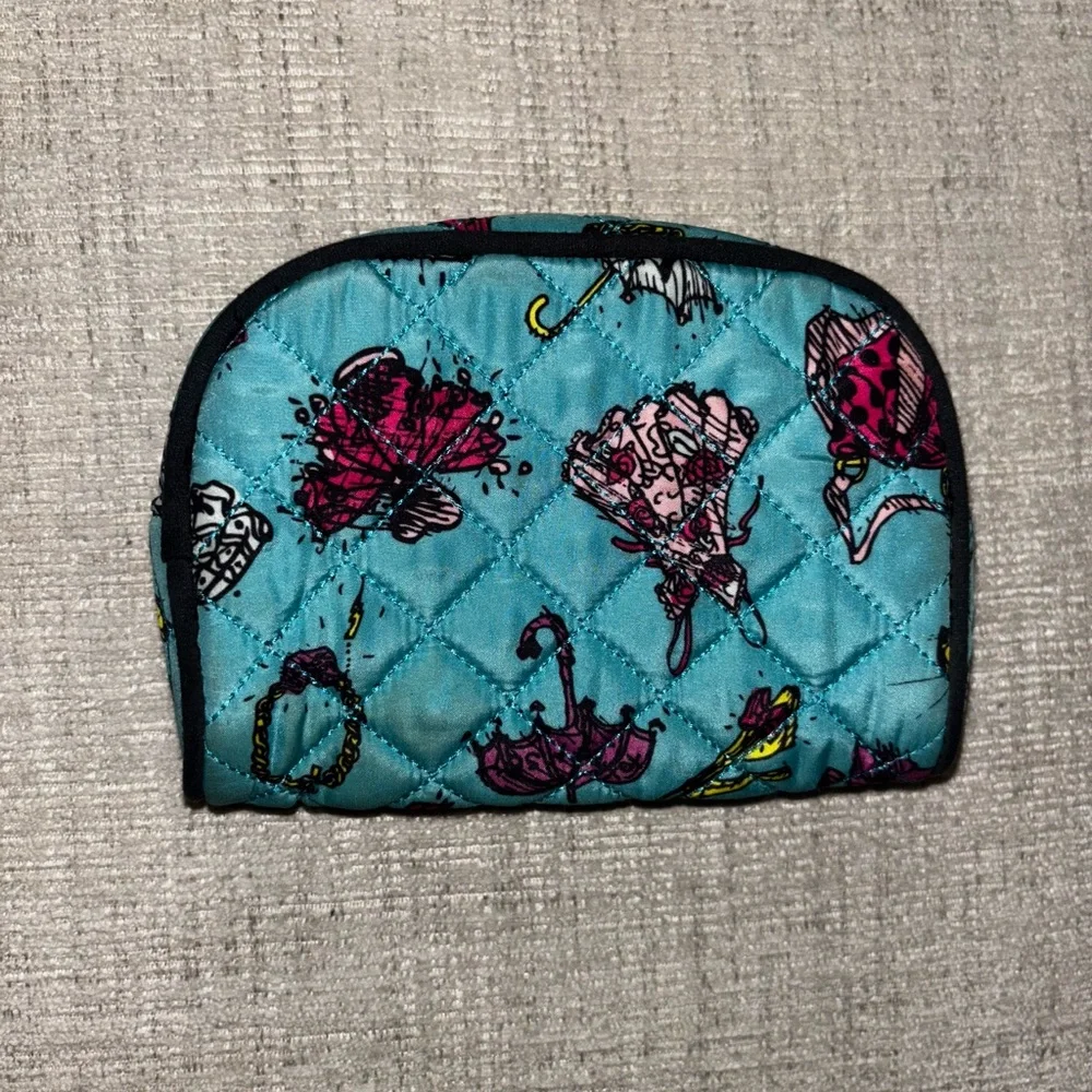 Betsey Johnson Teal Quilted Cosmetic Bag Y2K Girly Heart Zipper Makeup Pouch